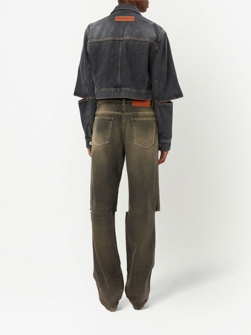 Grey Cut-out Sleeve Denim Trucker Jacket