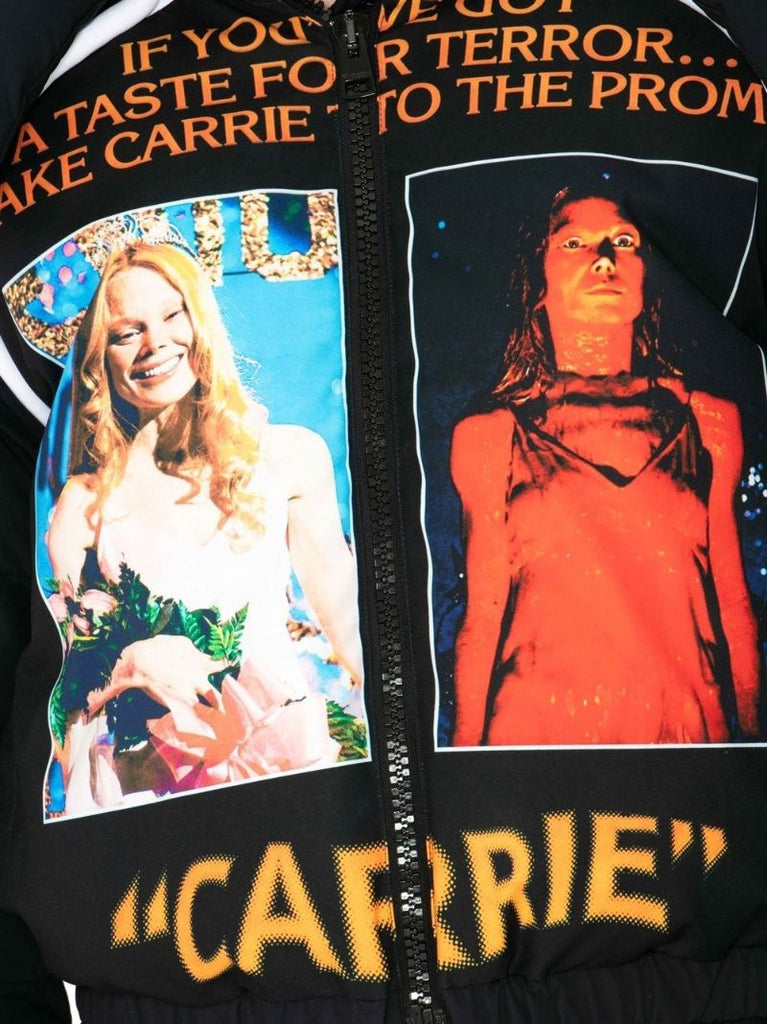 Black Carrie Poster Print Cropped Puffer Jacket