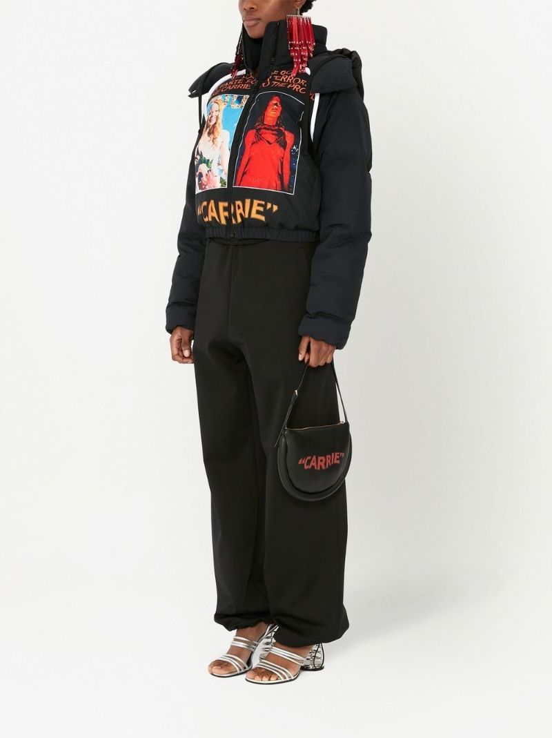 Black Carrie Poster Print Cropped Puffer Jacket