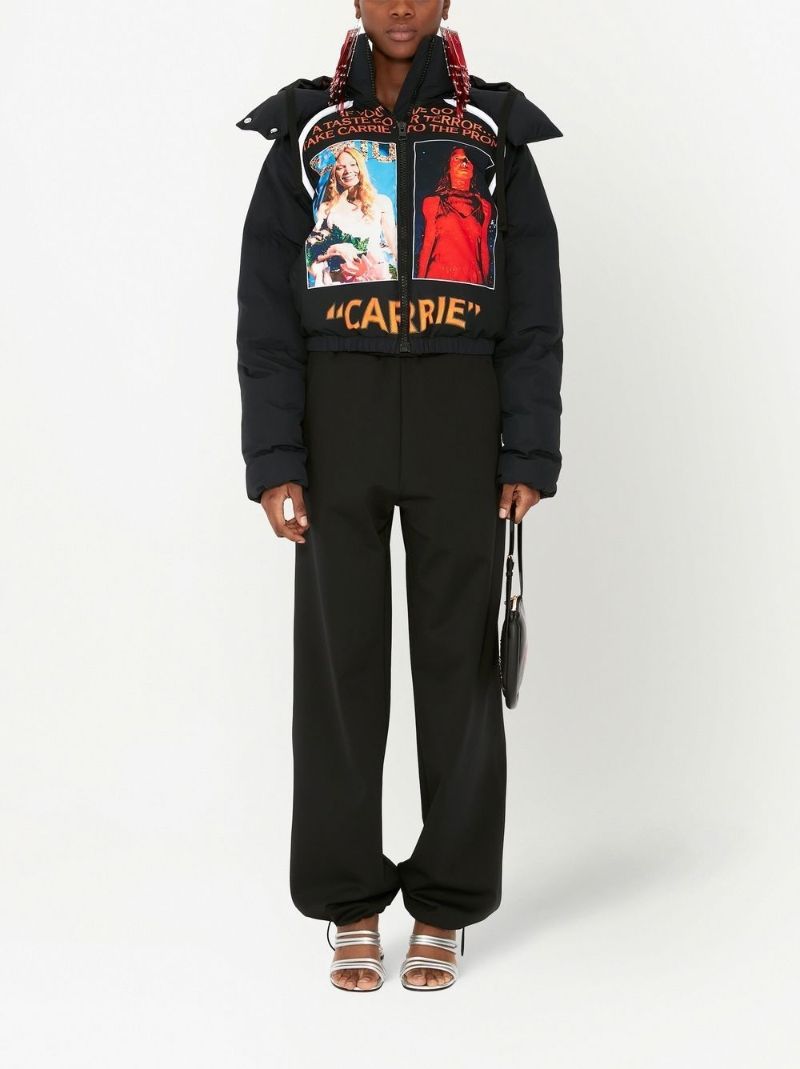 Black Carrie Poster Print Cropped Puffer Jacket