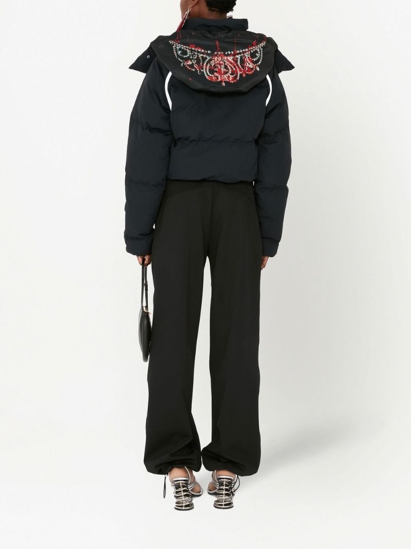 Black Carrie Poster Print Cropped Puffer Jacket