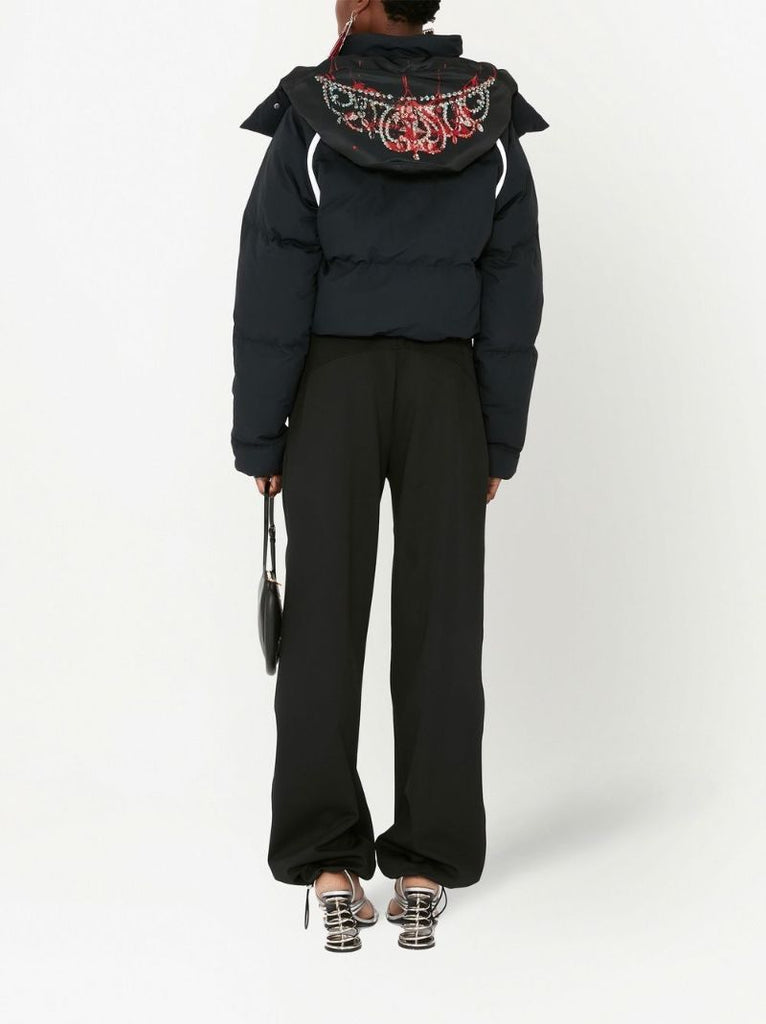 Black Carrie Poster Print Cropped Puffer Jacket