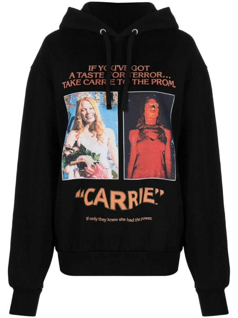 Black Carrie Printed Cotton Hoodie