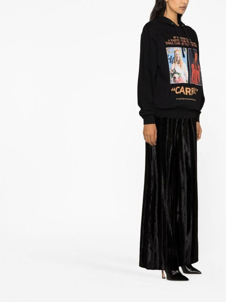 Black Carrie Printed Cotton Hoodie