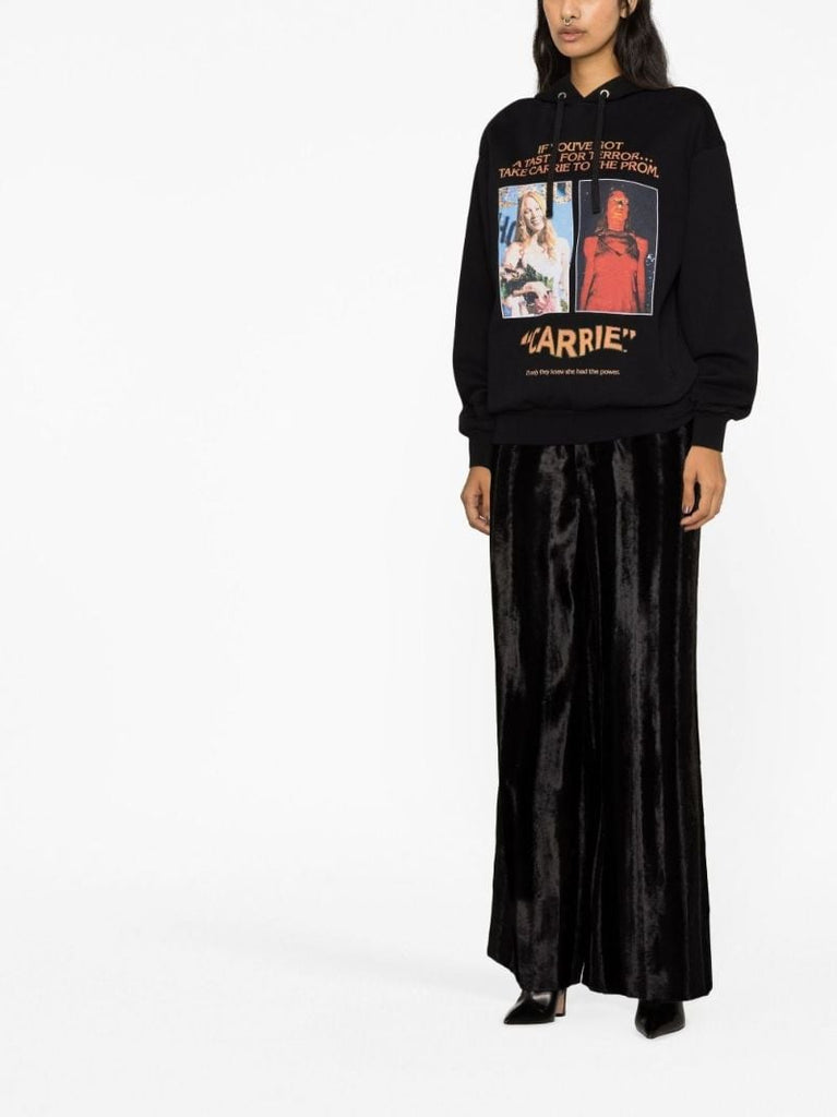 Black Carrie Printed Cotton Hoodie