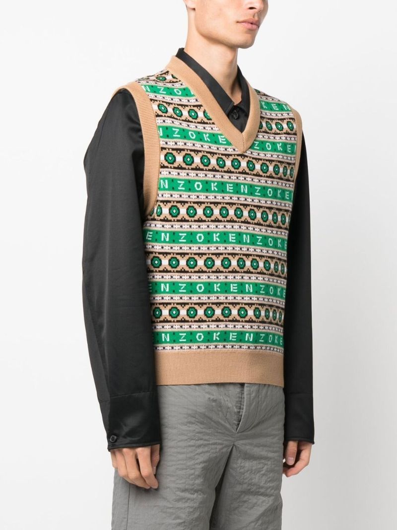 Green Logo Jacquard Merino Vest