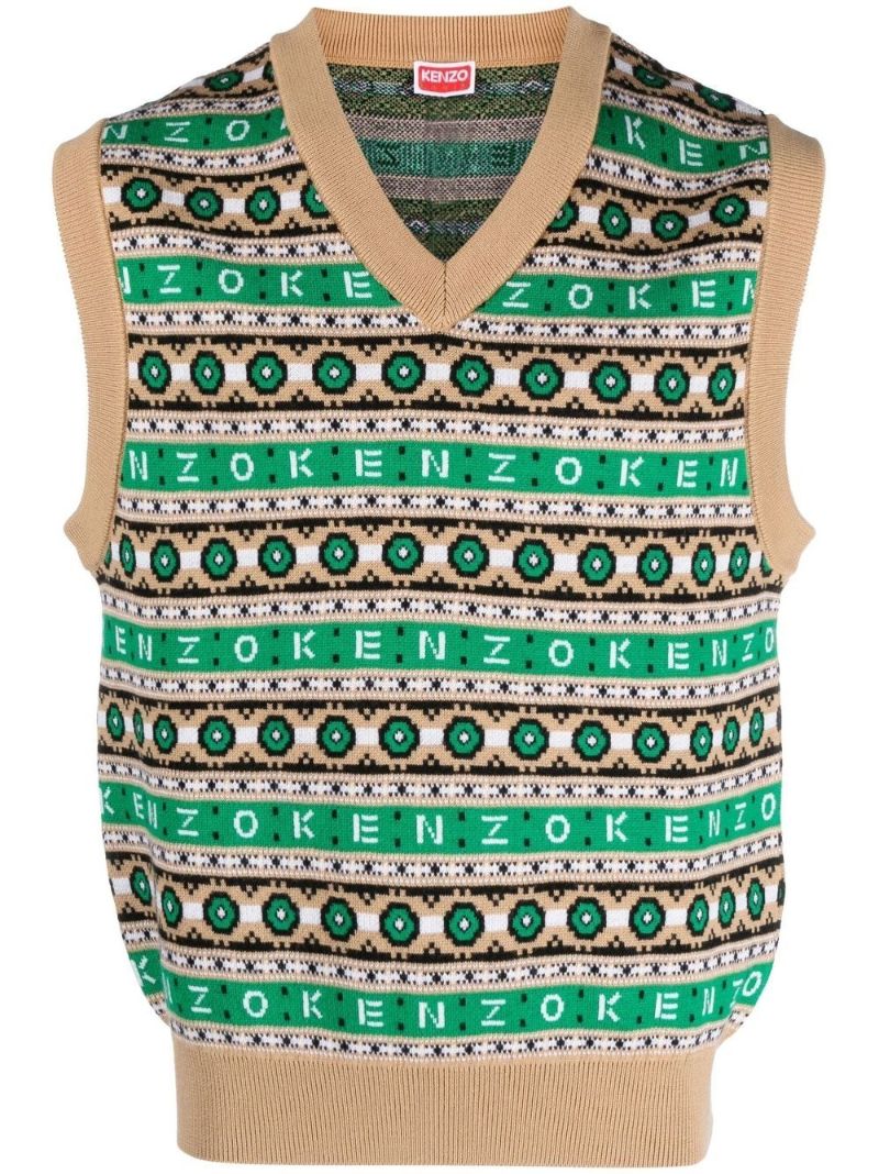 Green Logo Jacquard Merino Vest