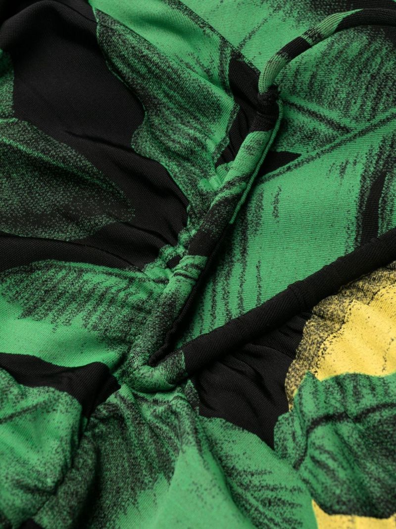 Black and Green Ruched Mesh Midi Dress