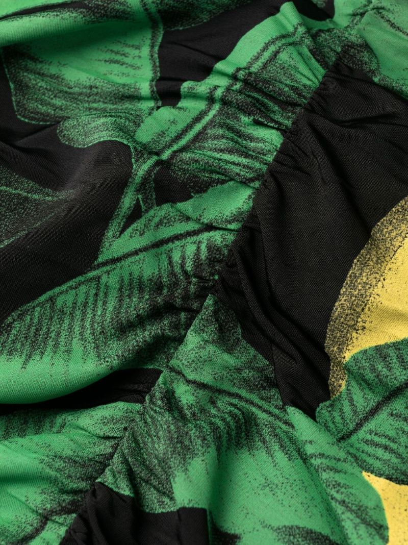 Black and Green Ruched Mesh Midi Dress