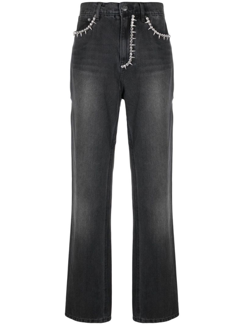 Black Crystal Studded Cut-out Jeans
