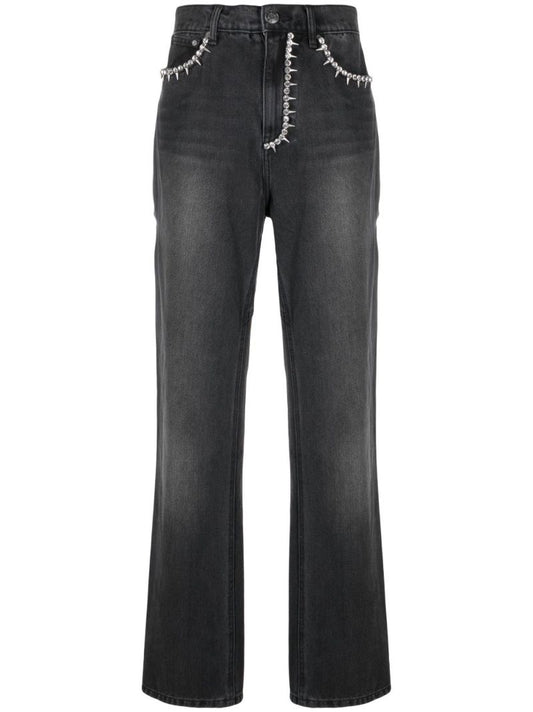 Black Crystal Studded Cut-out Jeans