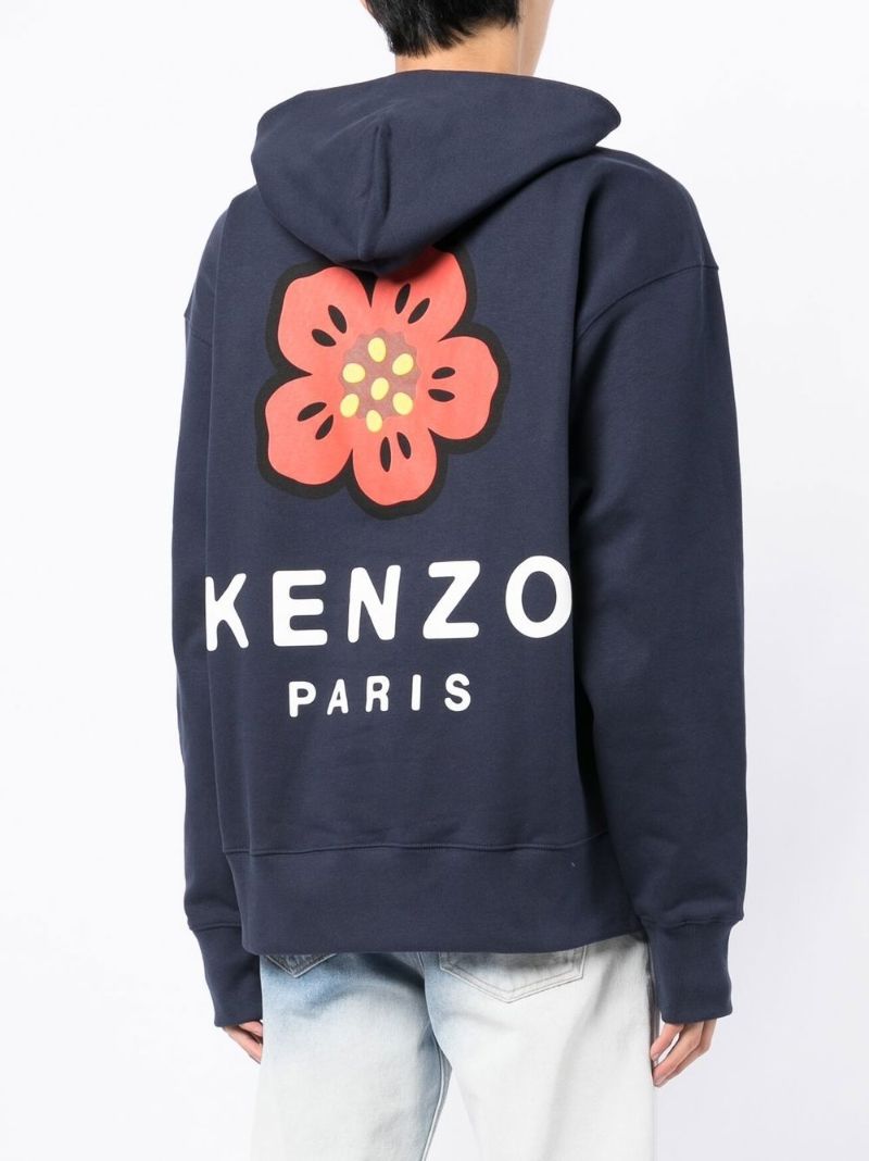 Blue Boke Flower Print Hoodie