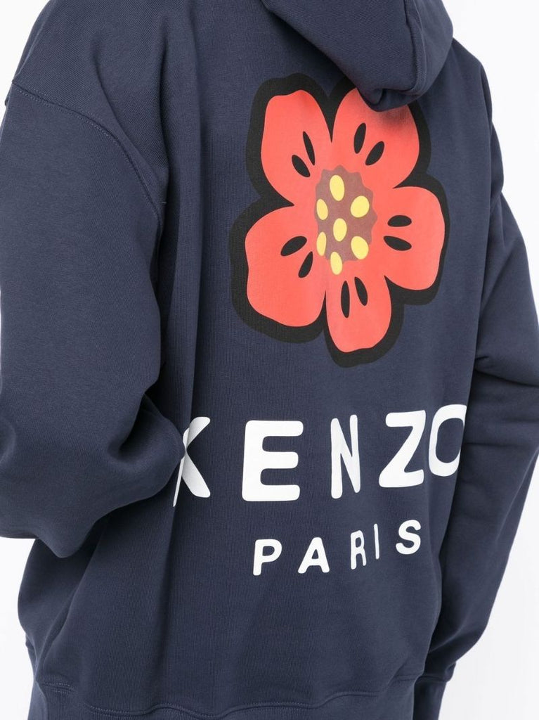 Blue Boke Flower Print Hoodie