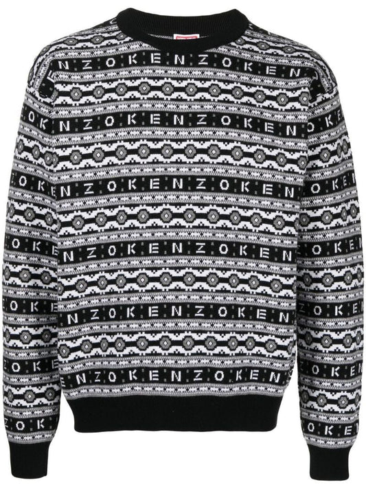 Black Logo Jacquard Wool Sweater