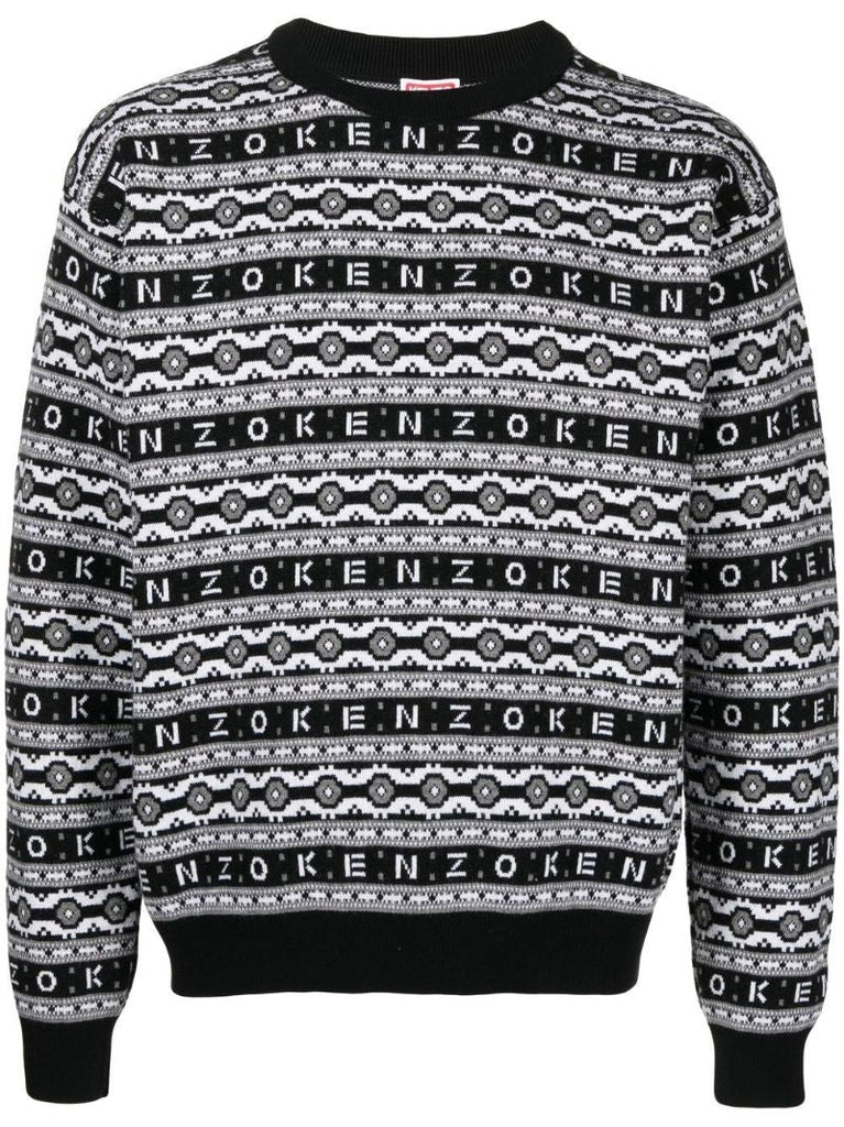 Black Logo Jacquard Wool Sweater