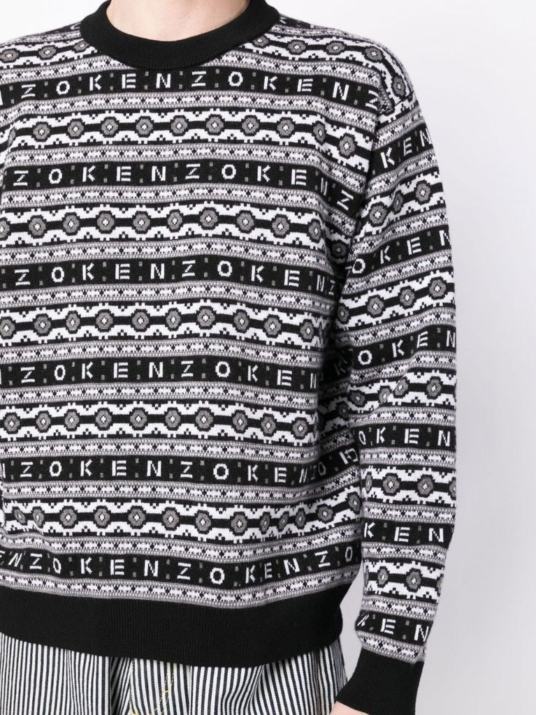 Black Logo Jacquard Wool Sweater