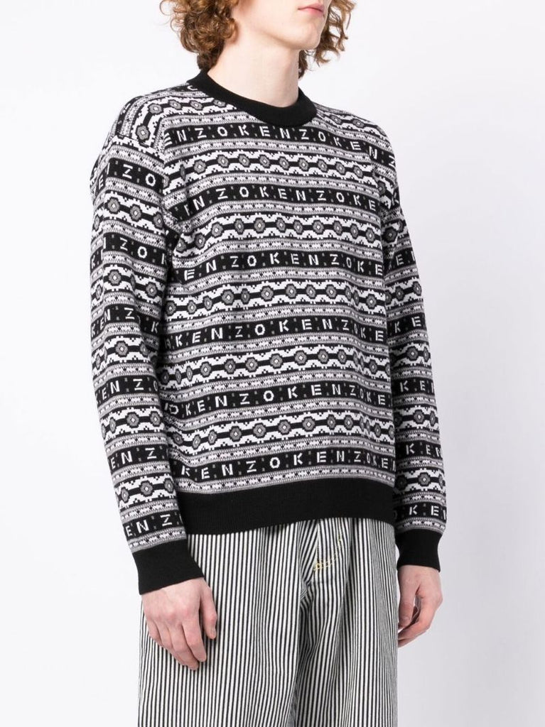 Black Logo Jacquard Wool Sweater