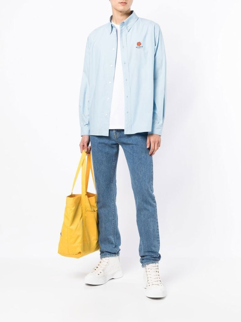 Blue Boke Flower Embroidered Shirt