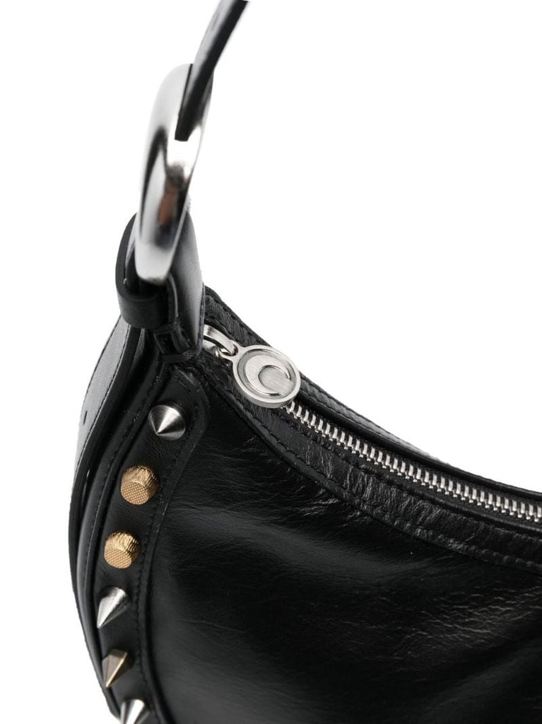 Black Crescent Moon Studded Leather Shoulder Bag