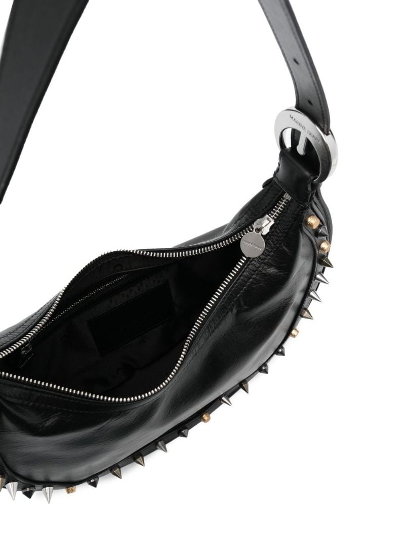 Black Crescent Moon Studded Leather Shoulder Bag