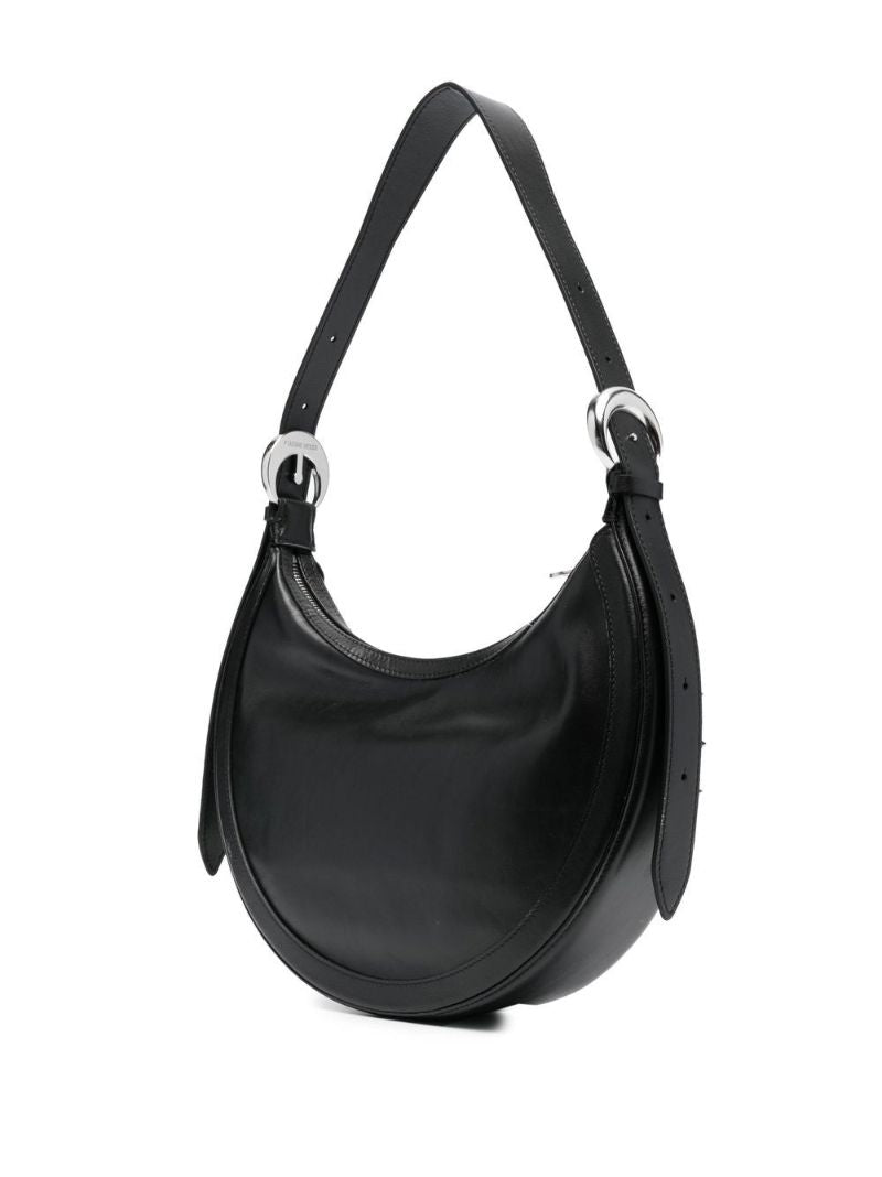 Black Crescent Moon Studded Leather Shoulder Bag