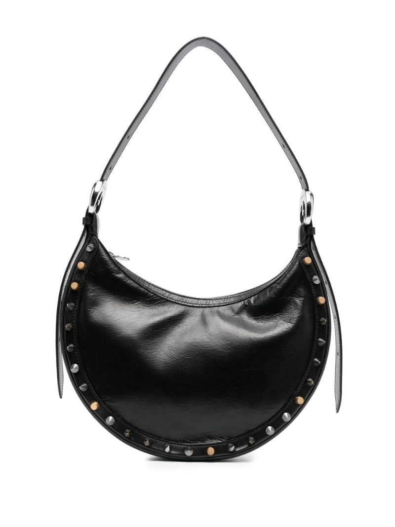 Black Crescent Moon Studded Leather Shoulder Bag