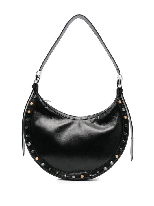Black Crescent Moon Studded Leather Shoulder Bag