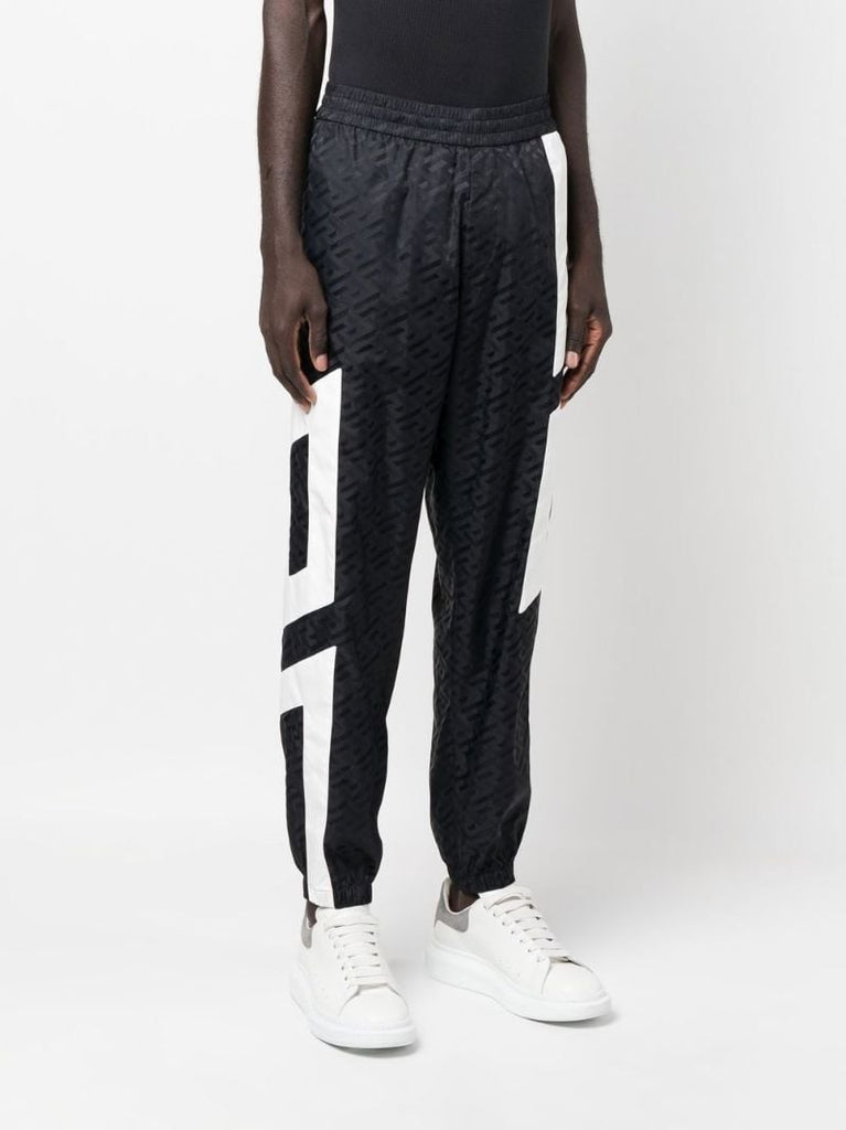 Black Monogram Logo Printed Track Pants