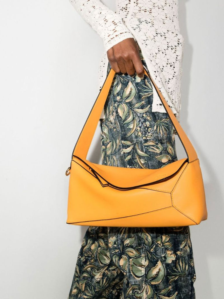 Yellow Puzzle Leather Hobo Bag