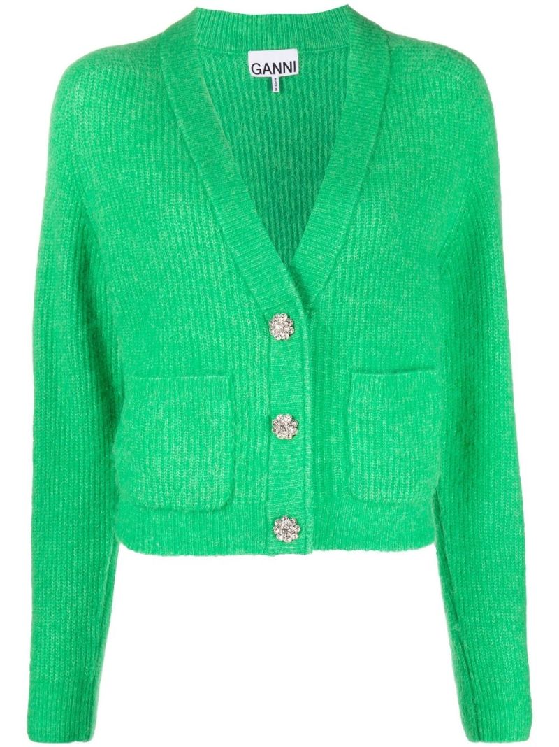 Green Crystal-embellished Wool Cardigan