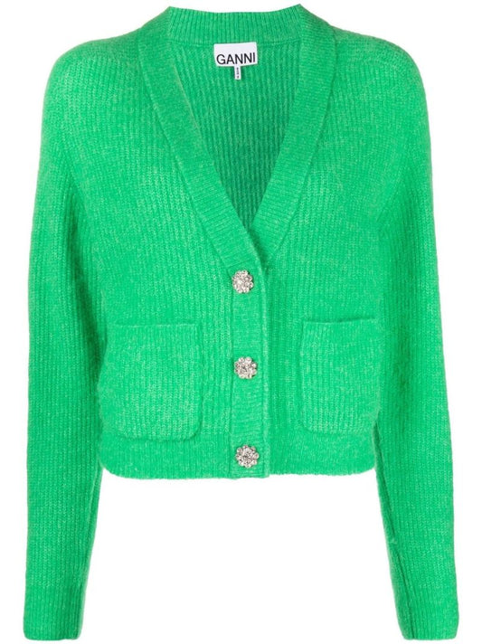 Green Crystal-embellished Wool Cardigan