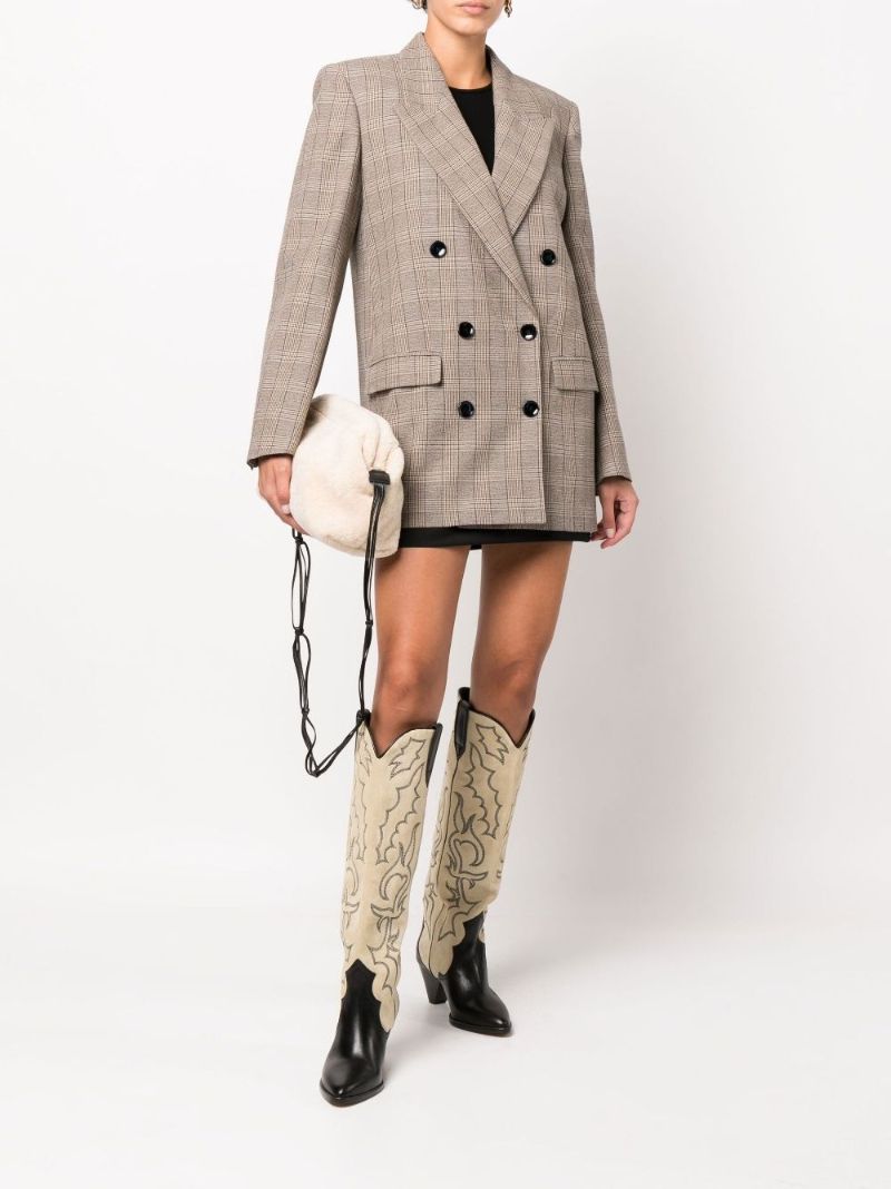 Neutral Nevim Checked Blazer