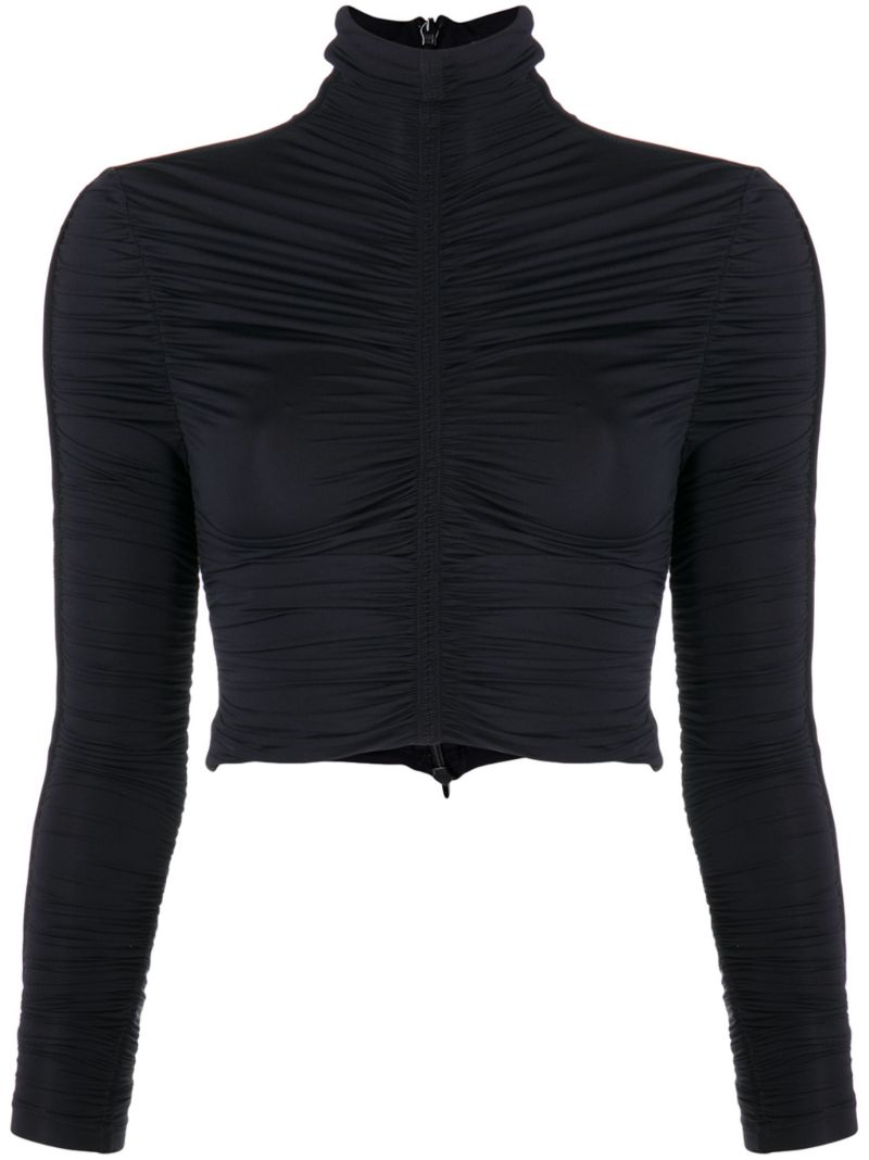 Black Ruched High Neck Cropped Top