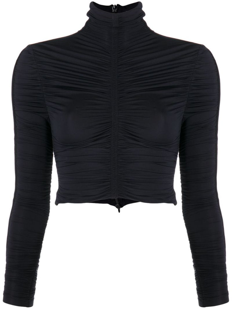 Black Ruched High Neck Cropped Top