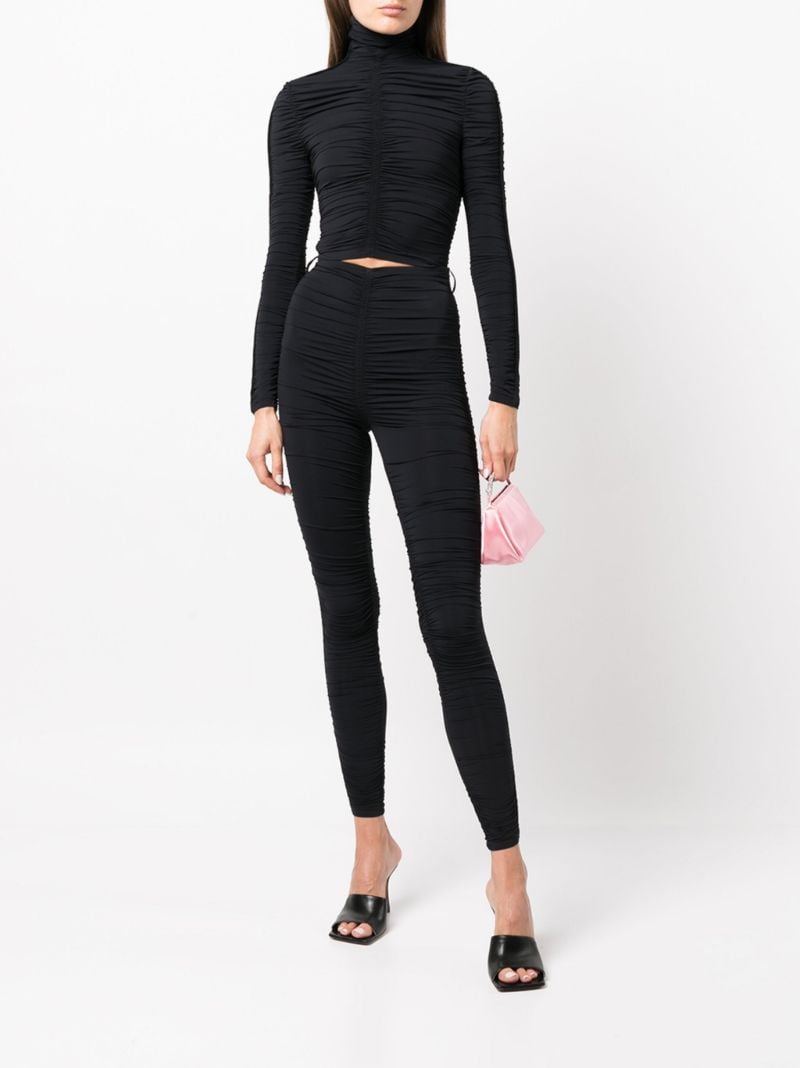 Black Ruched High Neck Cropped Top