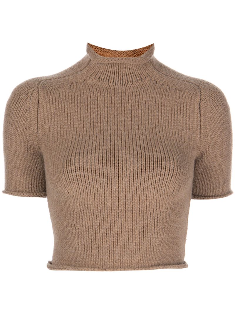Brown High Neck Wool Top