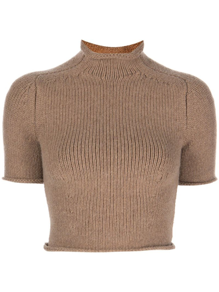 Brown High Neck Wool Top