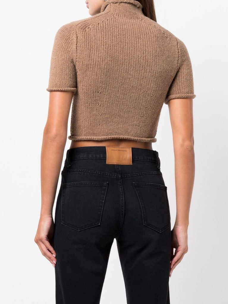 Brown High Neck Wool Top