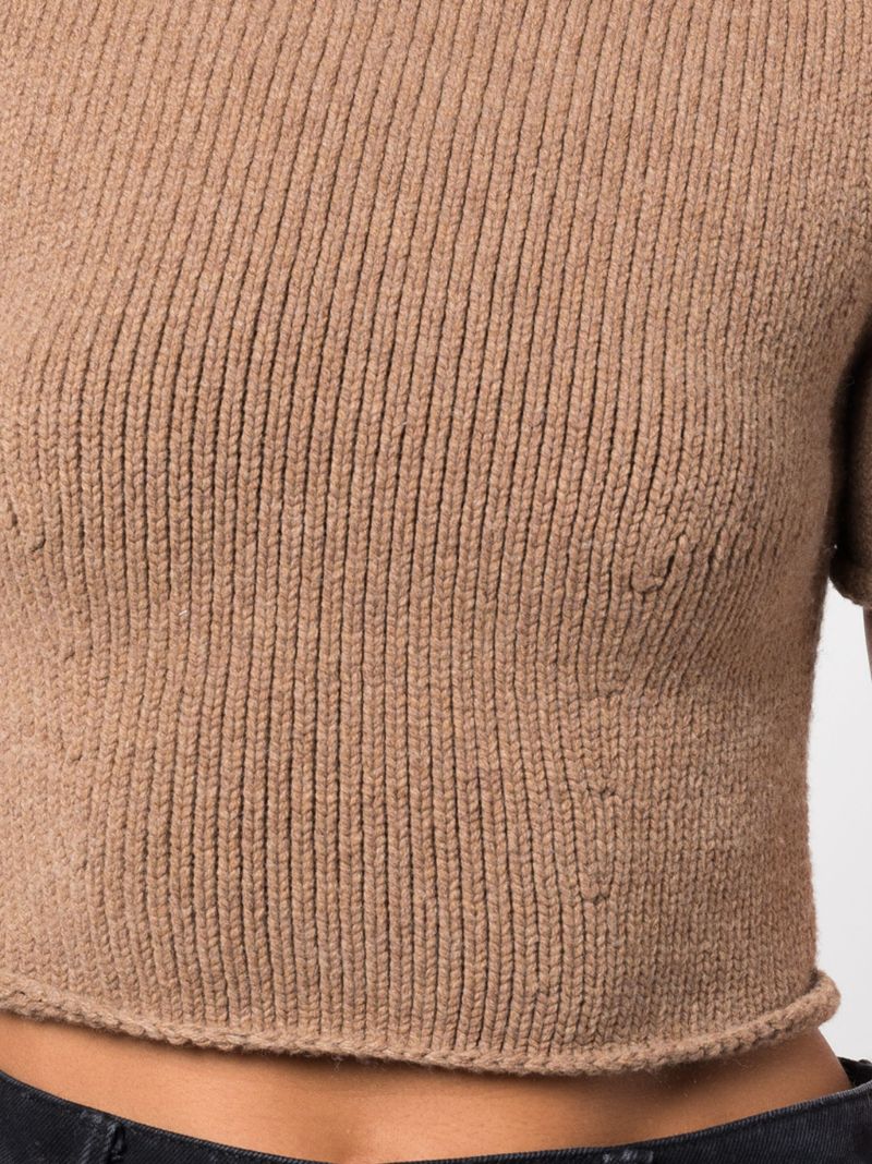 Brown High Neck Wool Top