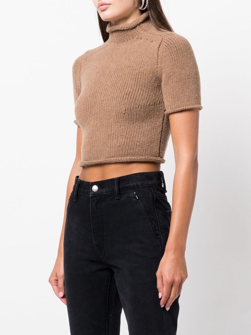 Brown High Neck Wool Top