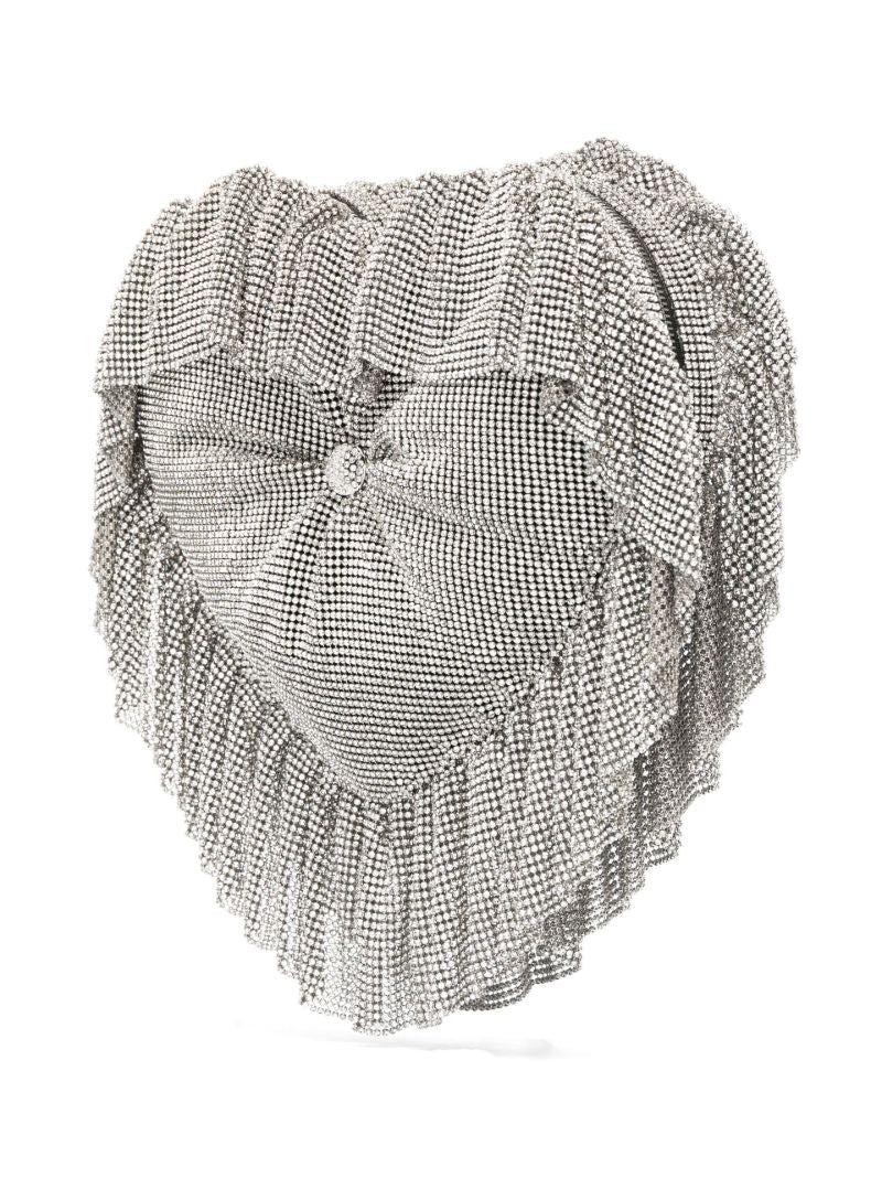 Silver Heart Pillow Crystal Mesh Clutch Bag