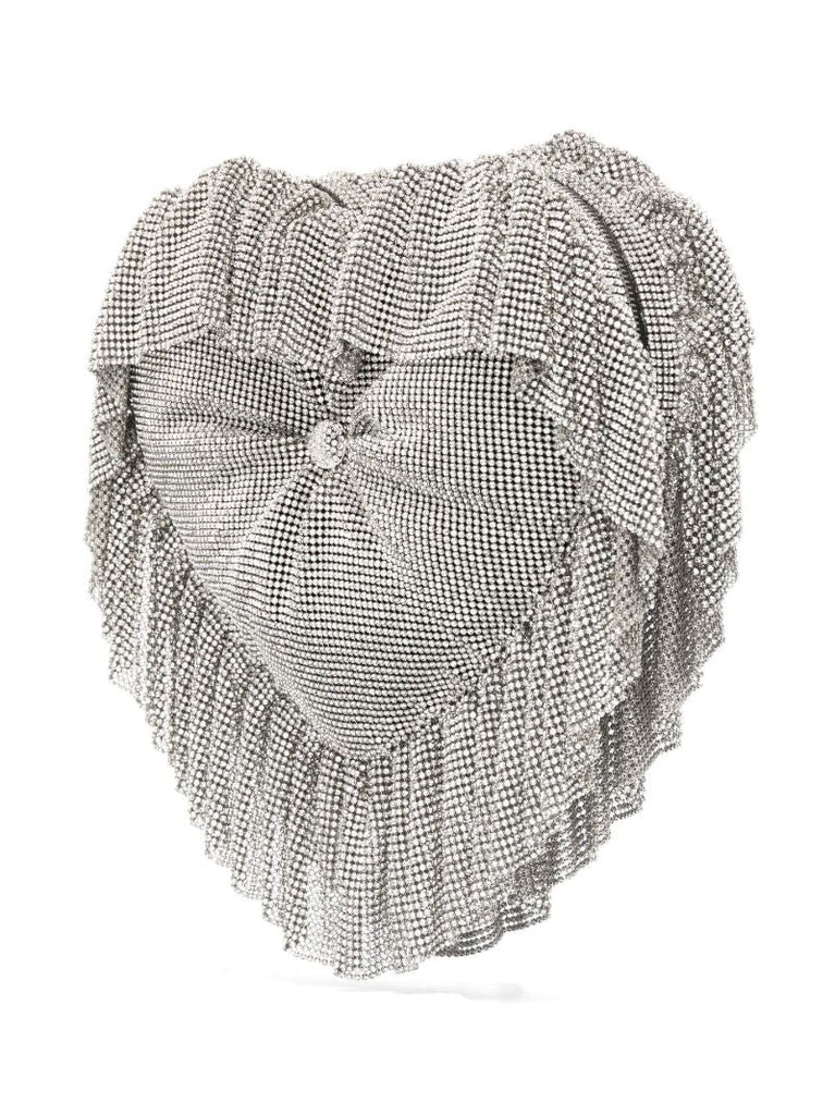 Silver Heart Pillow Crystal Mesh Clutch Bag