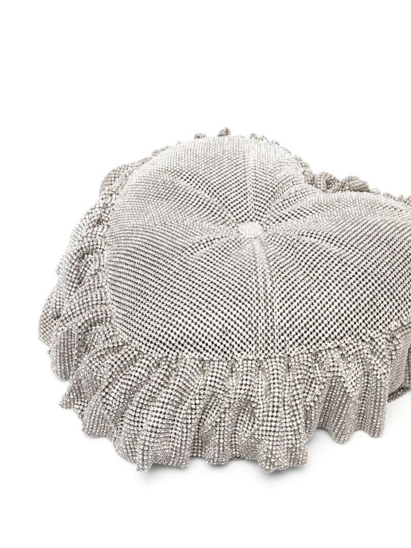 Silver Heart Pillow Crystal Mesh Clutch Bag