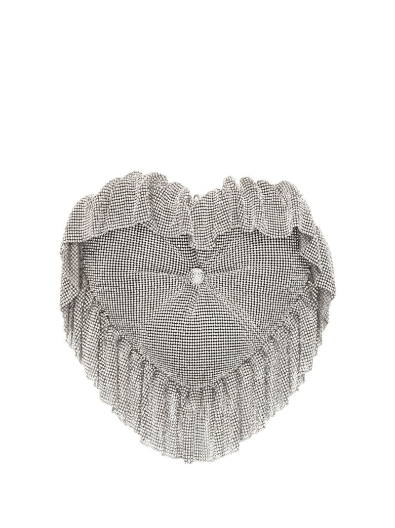 Silver Heart Pillow Crystal Mesh Clutch Bag