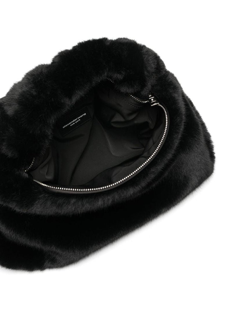 Black Scrunchie Faux Fur Mini Tote Bag