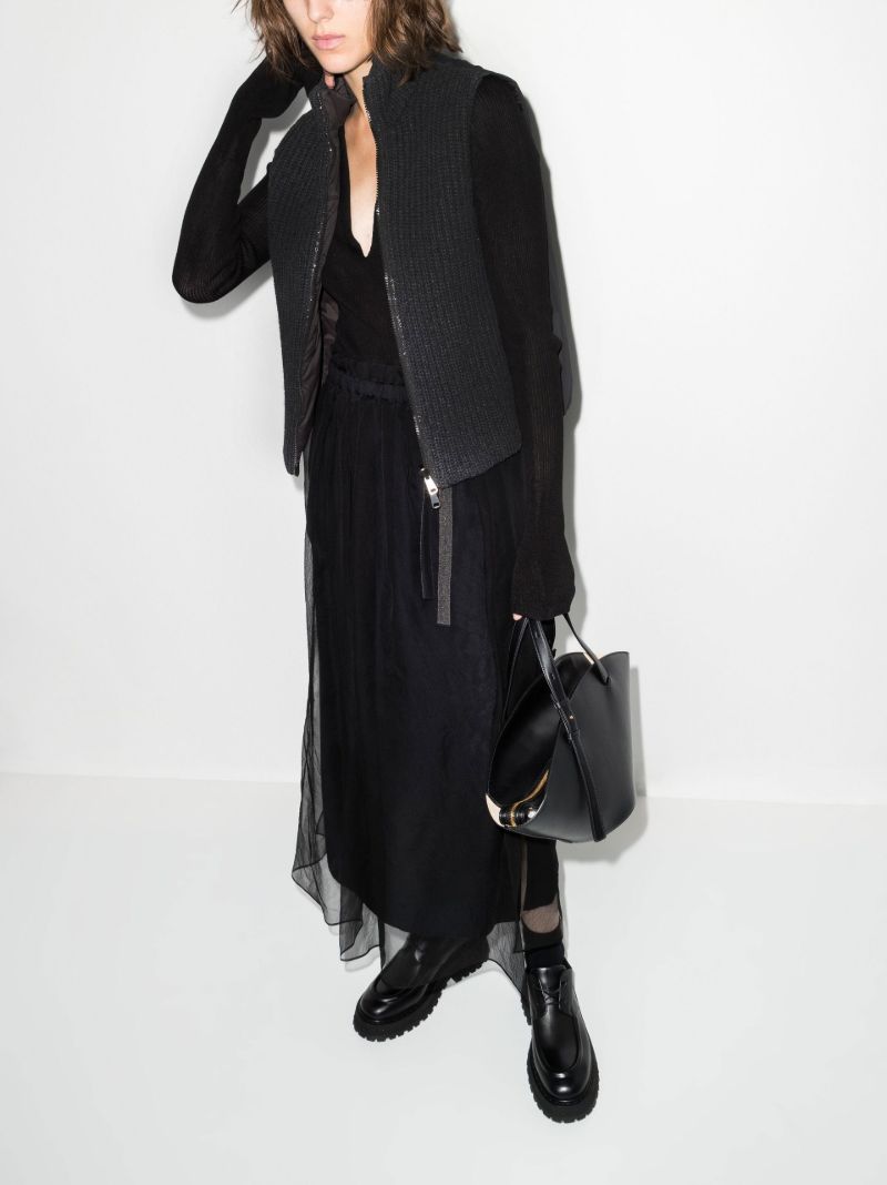 Black Feather Yarn Reversible Gilet