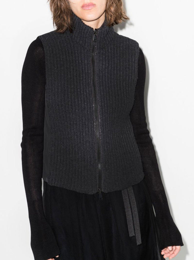 Black Feather Yarn Reversible Gilet