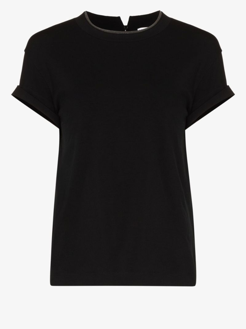 Black Monili Beaded Cotton T-shirt