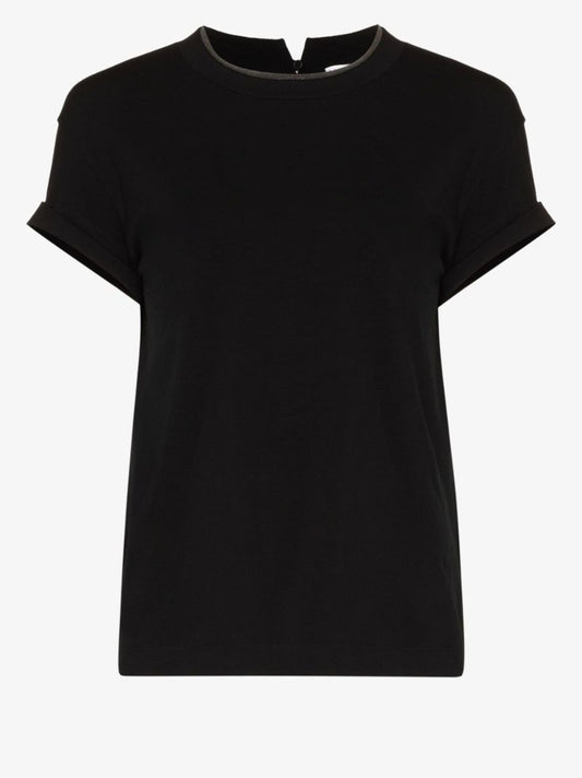 Black Monili Beaded Cotton T-shirt