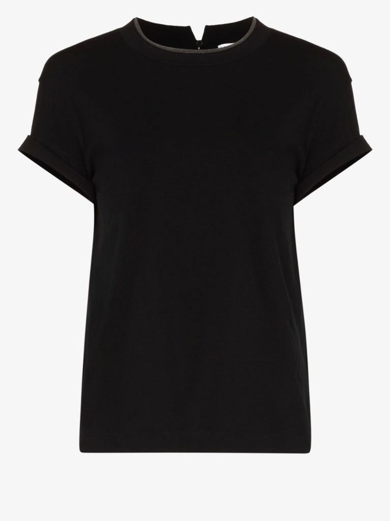 Black Monili Beaded Cotton T-shirt